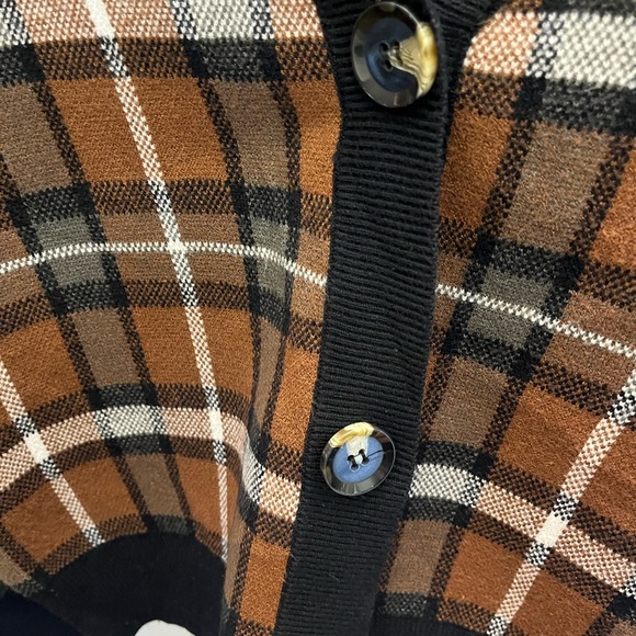 Brown, black, cream plaid cardigan. Size Large. - Picture 3 of 4